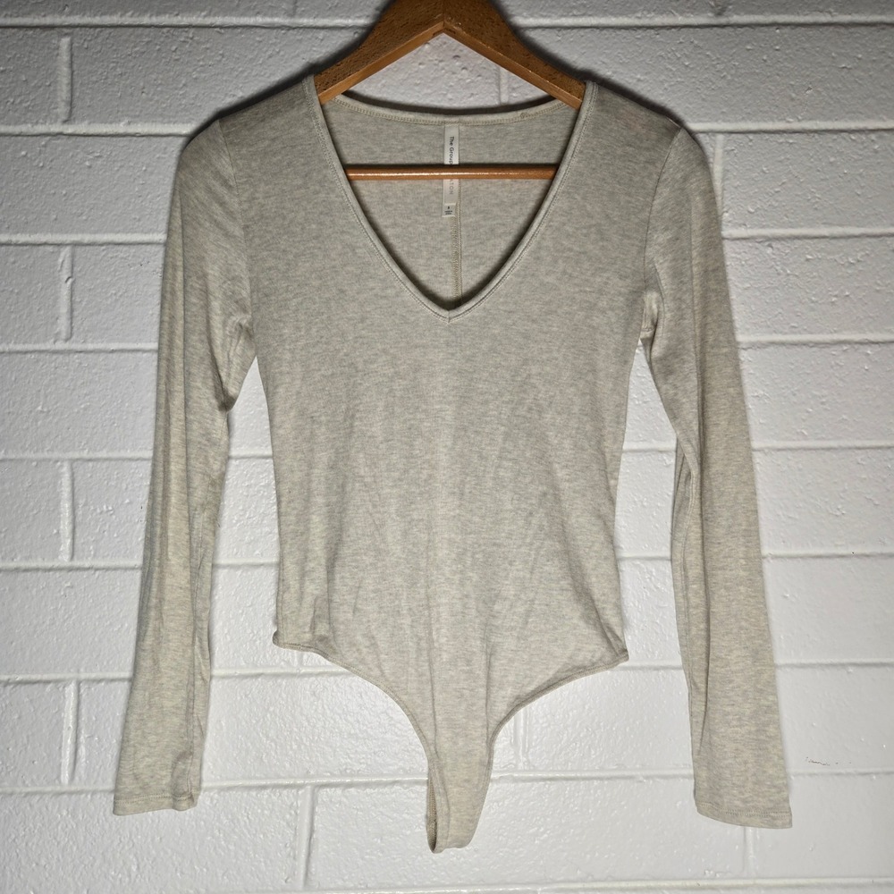 The Group Babaton Bodysuit Small Beige Scoop Tencel Wool Blend Minimalist Thong